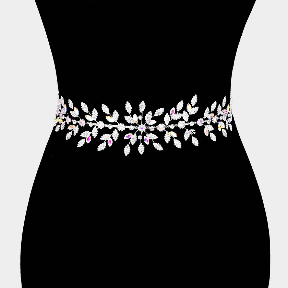 Ab Silver Marquise Crystal Bridal Belt Flower Sash Wedding Ribbon Rhinestone